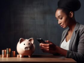 A woman using an app and saving money